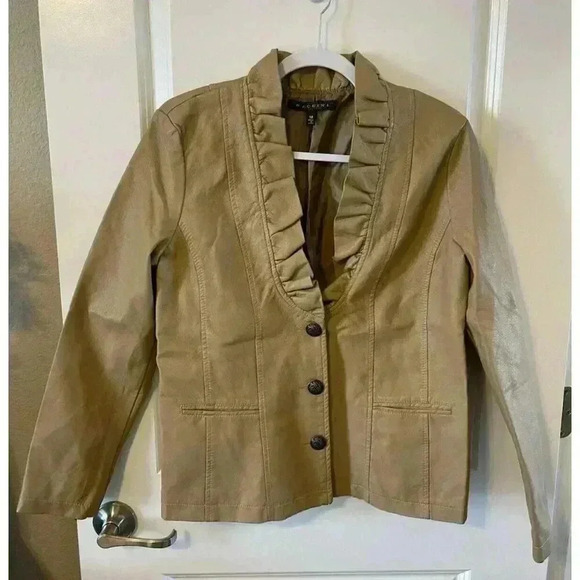 BACCINI Womens Faux Leather Jacket Camel Brown Size M Button Front Long Sleeve - Picture 1 of 7